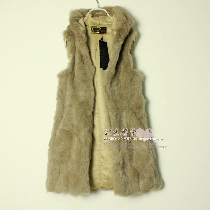 Rabbit fur with a hood fur coat vest rabbit fur outerwear rabbit fur overcoat