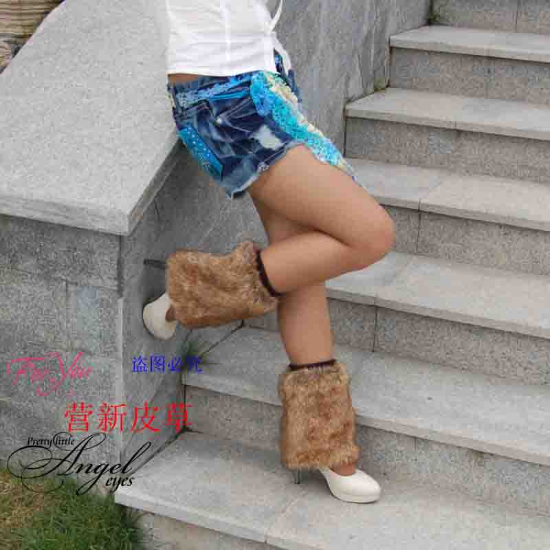 Rabbit fur wool ankle sock boots gumshoe foot wrapping sets wool leggings set fur shoes cover long 20cm trousers cuish