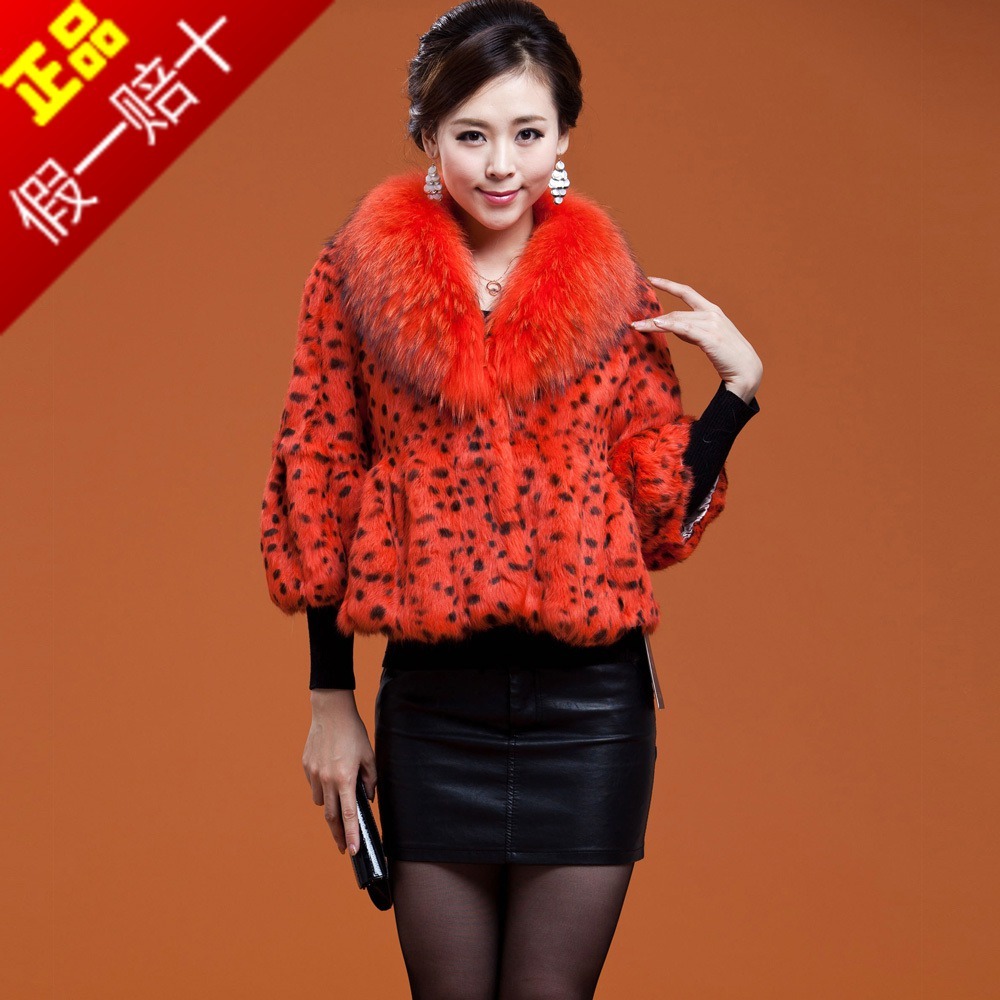 Raccoon fur leopard print fur small short design overcoat rabbit hair outerwear bow fashion jacket ruffle trench