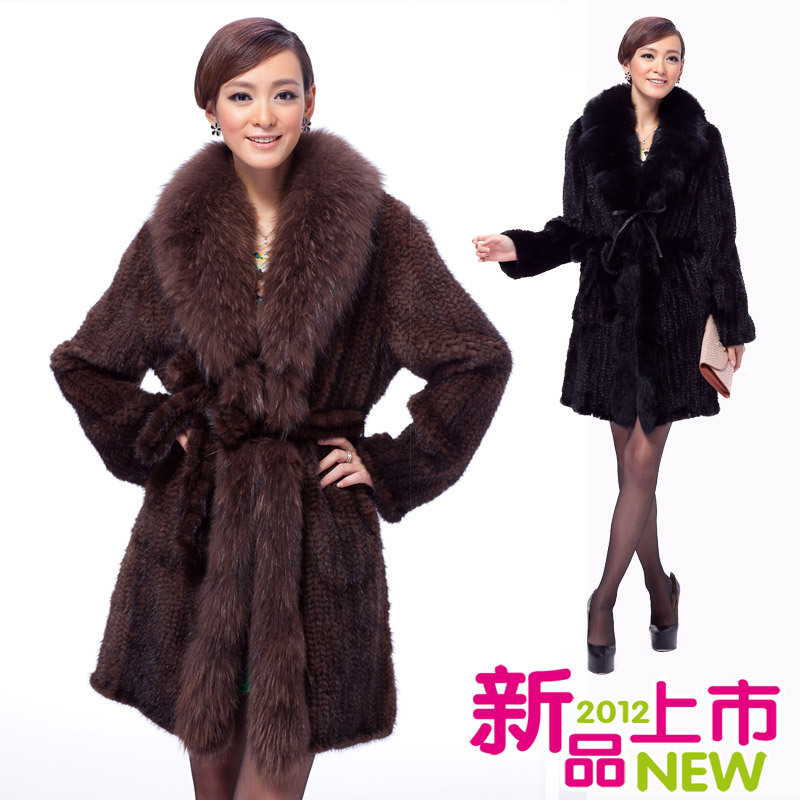 Raccoon fur mink hair knitted mink fur coat knitted clothes women's design long overcoat plus size