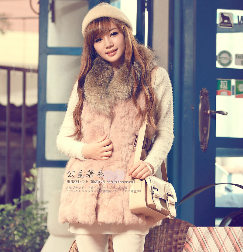 Raccoon fur rabbit fur medium-long vest fashion fur vest outerwear