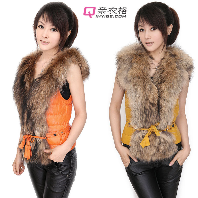 Raccoon fur vest outerwear sheepskin genuine leather down coat leather clothing 2012 short design women's