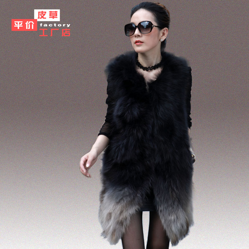 Raccoon fur vest vest long design gradient color fashion fur outerwear