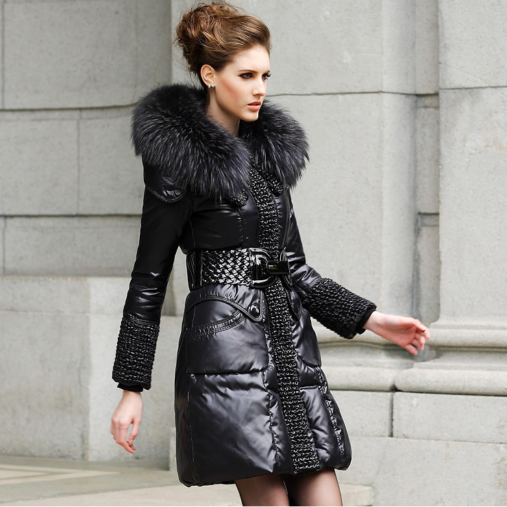 Rara luxurious fur collar 2012 female long design thickening slim waist fur down coat 101