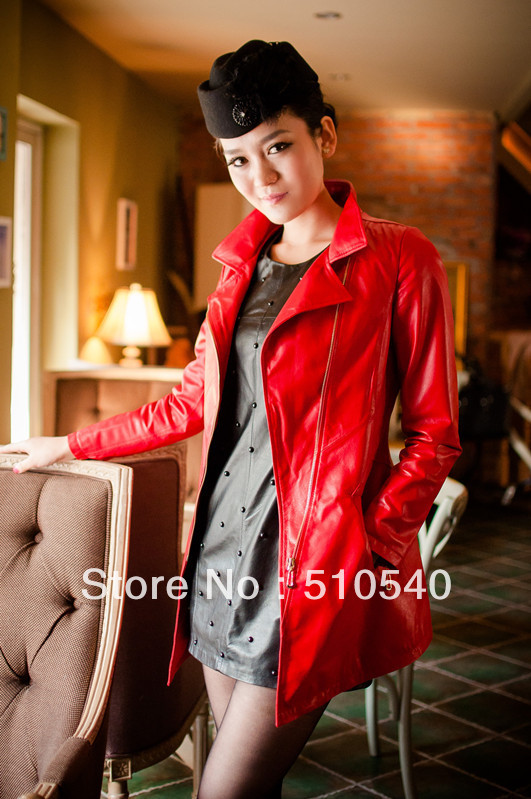 real leather jacket  for spring 2013  single layer women's jacket  missy size /solid color