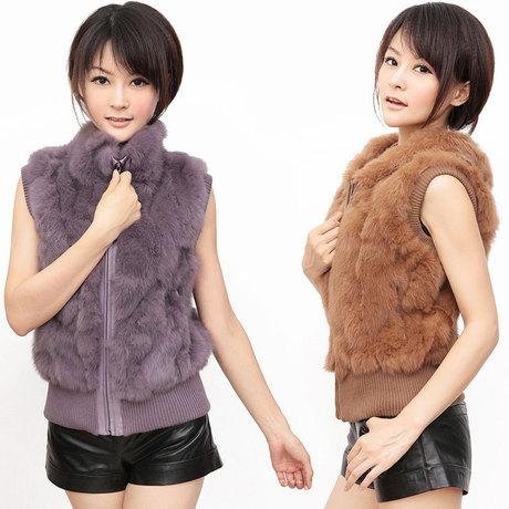 real rabbit fur vest 2013 autumn winter new women short stand collar hoodie rib flare zipper fashion warm sleeveless coat EW5210