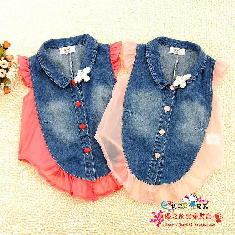 Recovers the children's clothing female child spring 2013 baby child vest girls denim vest