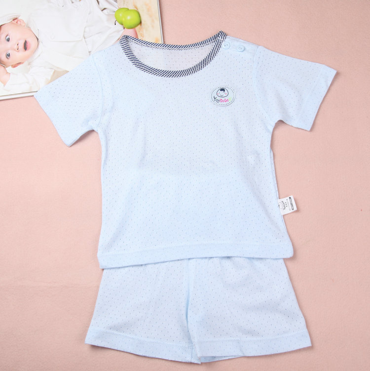 Recurrent baby ultra-thin summer baby bamboo fibre summer short-sleeve set male girls clothing sets