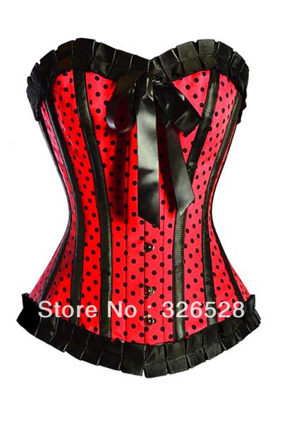 Red 2PC Dot Red & Black Corset With Satin Bows LB4334 Size S M L XL