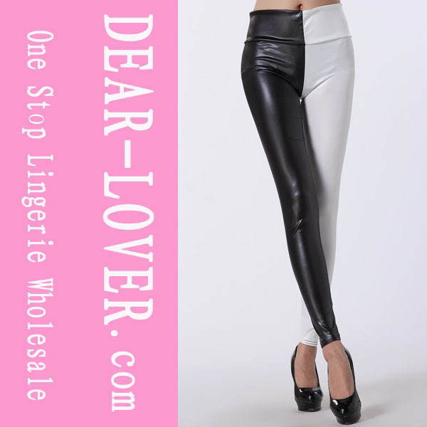 Red and Black Faux Leather Patchwork High Waist Leggings Cheap Price Drop Shipping Free Shipping  LC79127