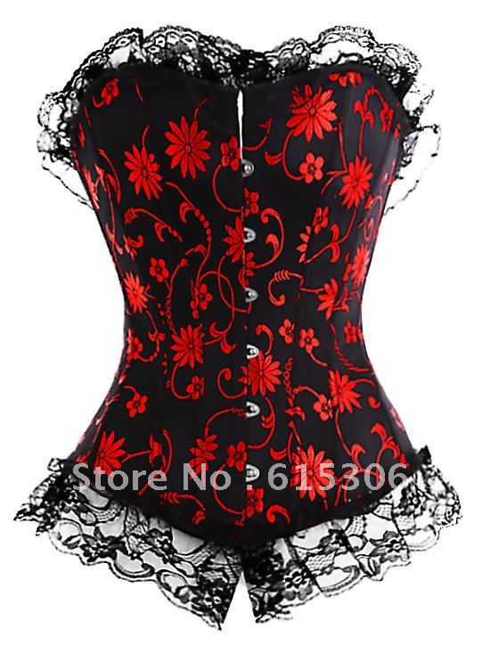 Red and black flower fashion overbust corset   Free shipping