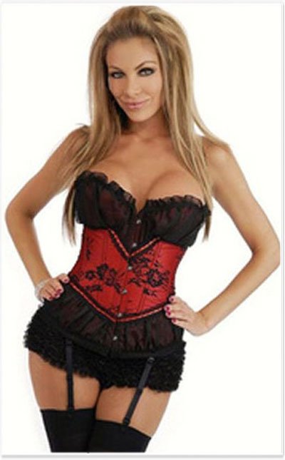 Red and black flower fashion overbust corset Free shipping - qm827red