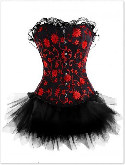 Red and black flower fashion overbust corset skirt suits Free shipping - qm930a