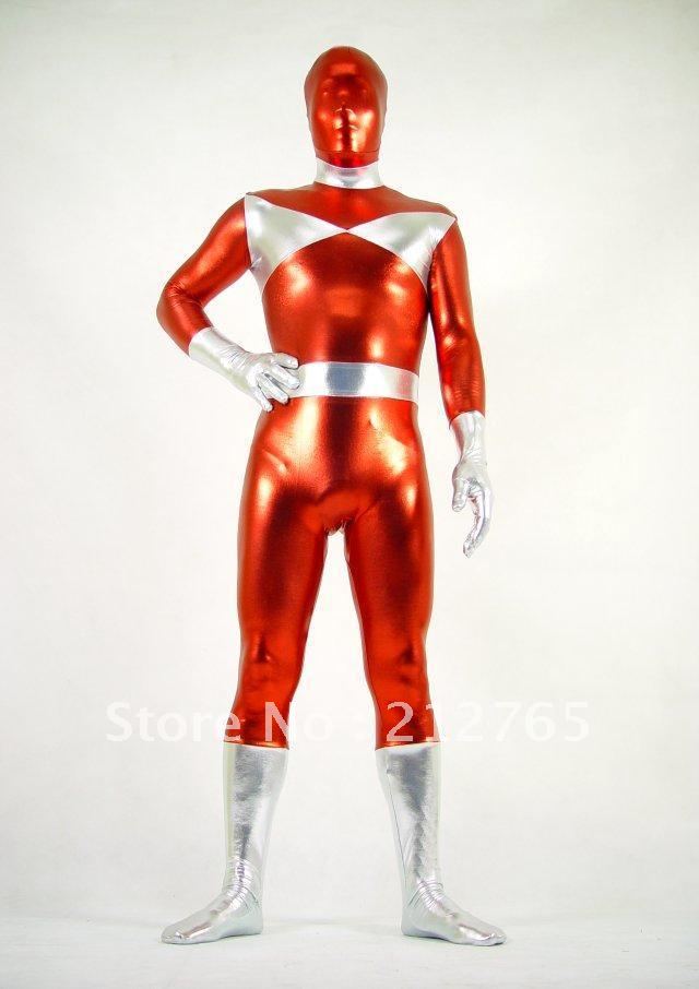 Red And Sliver Shiny Metallic Superman Zentai Suits