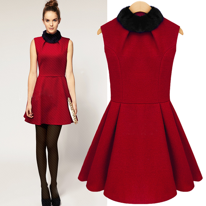 Red  autumn and winter one-piece dress female skirt woolen skirt basic fashion dresses for  woman