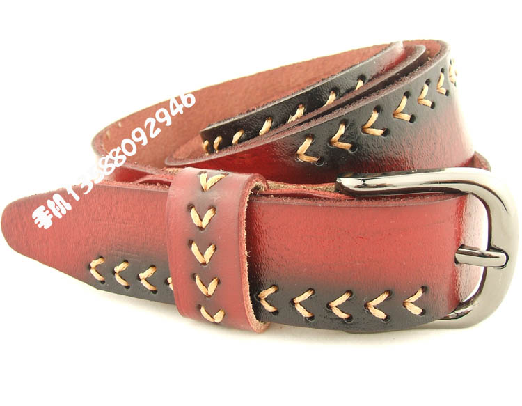 Red belt cutout fashion all-match women's genuine leather strap belt