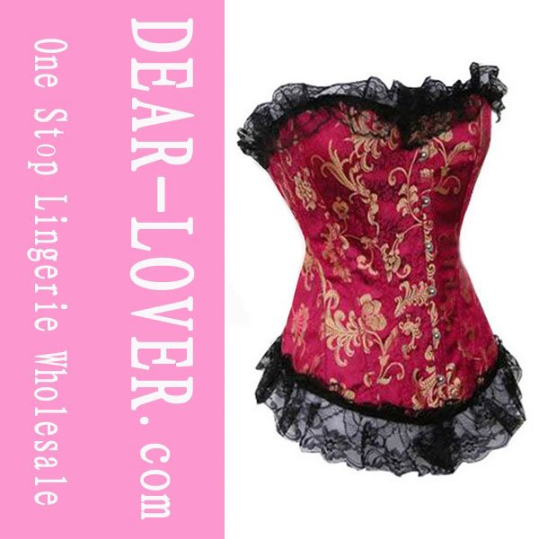 Red Brocade Steel Boned Corsets LC5014-2+ Cheaper price + Free Shipping Cost + Fast Delivery