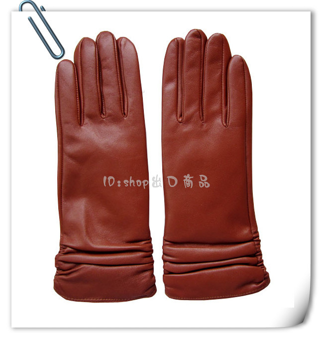 Red brown fashion women's autumn and winter genuine leather suede gloves pleated leather paragraph