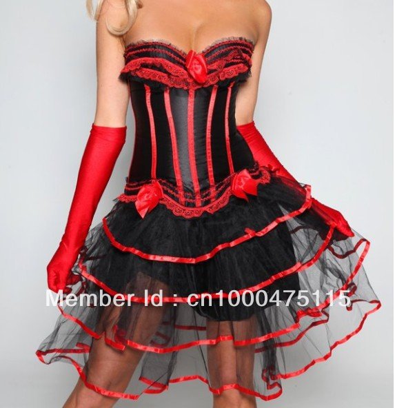 Red Burlesque Costume Corset Top Dress & Skirt