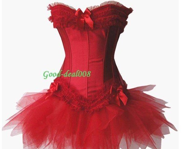 Red Burlesque Lace Up Corset Bustier Tutu Skirt Moulin Rouge Lolita Fancy Dress Free Shipping