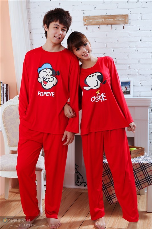 red ceremonized sleepwear autumn long-sleeve lovers couple Cmale men women's cartoon POPEYE lounge Pajama Sets free shipping