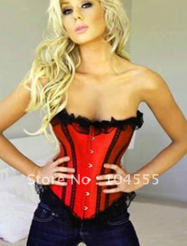 Red Contrasting Lines Satin Lace Corset sexy underwear Cincher Underbust Corset sexy lingerie wholesale retail