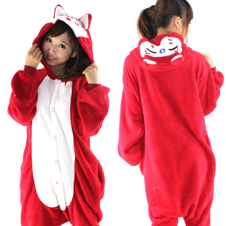 Red coral fleece hyraxes animal one piece lounge lovers sleepwear