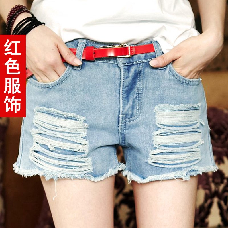 Red dress 2012 summer women's hole loose denim shorts 3671