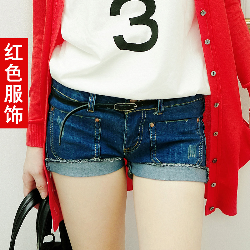 Red dress 2013 spring women's quality butt-lifting slim denim shorts 3889