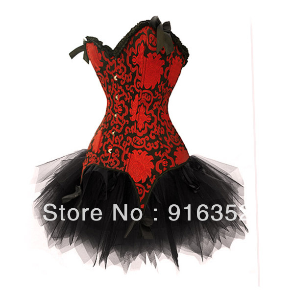 Red Fancy Corset Dress Moulin Rouge Burlesque TUTU Costume Ladies Lingerie S-2XL Free Shipping