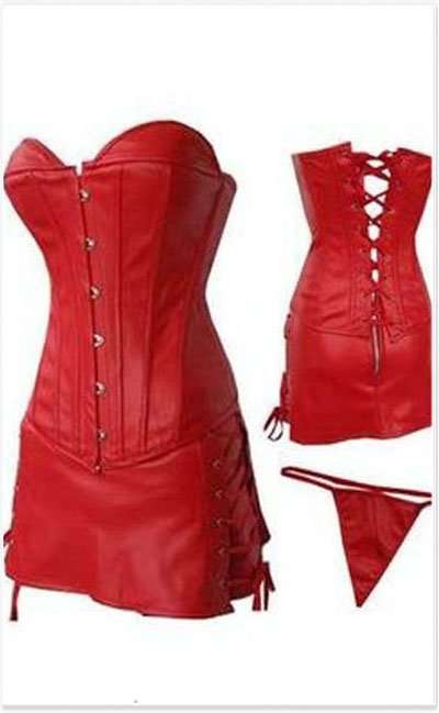 Red fashion long overbust corset skirt suits Material PVC Free shipping - qmk28red