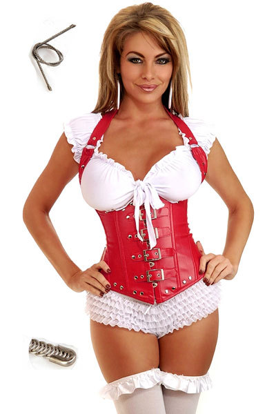 Red Faux Leather Halter Corset LB4463