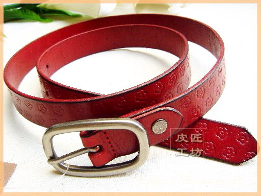 Red genuine leather unique embossed women's strap genuine leather fashion women belt