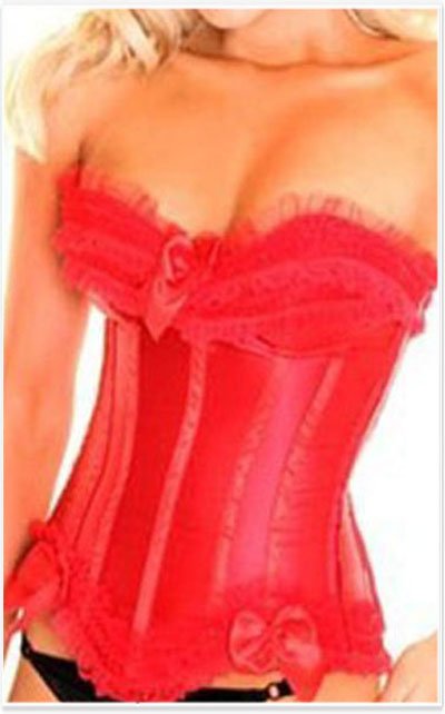 Red overbust corset with red lace Free shipping - qm6068red