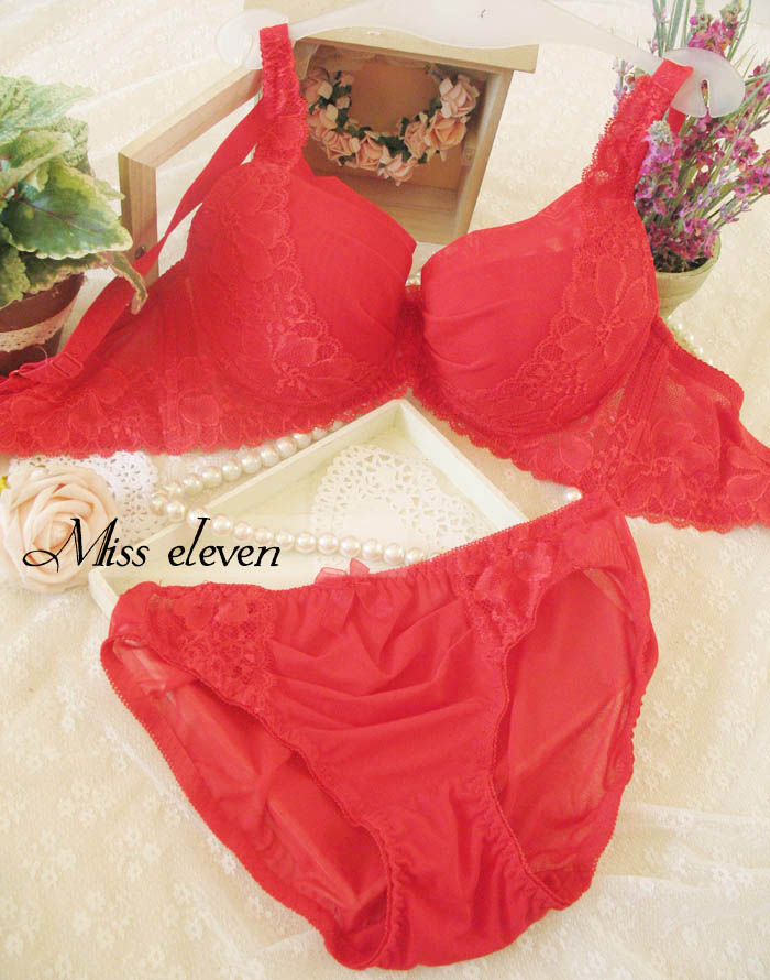 Red red push up bc large cup side gathering adjustment underwear bra set