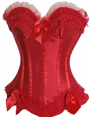 Red  satin boned corset busiter lace up lingerie with padded bra underwire S-2XL