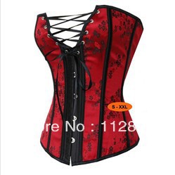 Red Satin Chinese style floral busiter corset linger costume dropshipping S-2XL  M0190