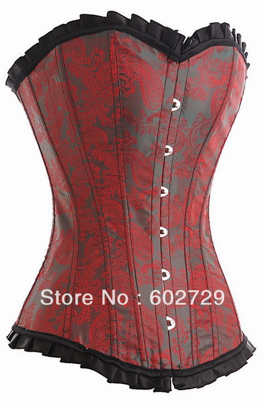 Red satin with dragon print lace up boned corset busiter showgirl dropship S-2XL