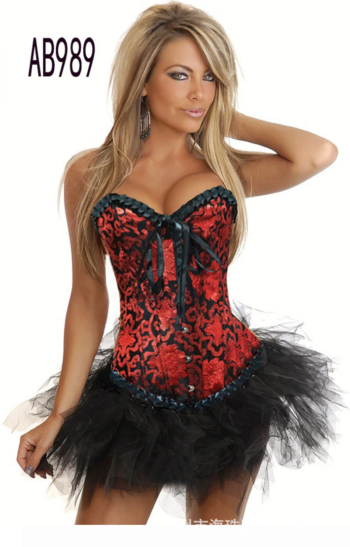 Red Satin Women shaper Sexy Lingerie Corset (bustier+G-string ) wholesale and retail 1706