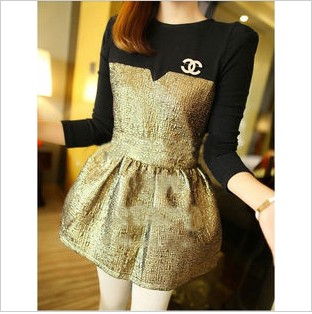 Red scarf new arrival royal ladies golden and silver high waist puff skirt dress one-piece dress 342