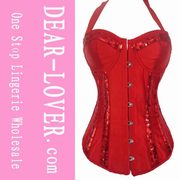 Red Sequin Neck Line Corset with G-string LC5163-3+ Cheaper price + Free Shipping Cost + Fast Delivery