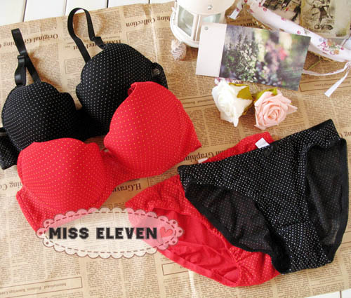 Red thin bc cup plus size dot push up underwear bra set