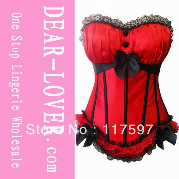 Red Three Bows and Lace Corset with G-string LC5158-4+ Cheaper price + Free Shipping Cost + Fast Delivery