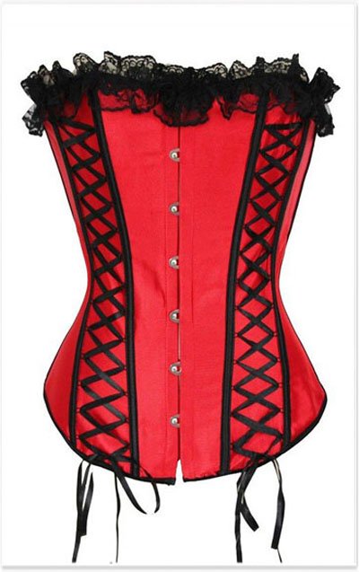 Red with Black lace overbust corset Free shipping - qm2106red