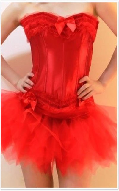 Red with red flower over bust corset + TuTu Dress, skirt suits, Free shipping - qm869red