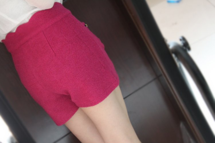 red women cute short pants wool cotton trousers diamonds A0072