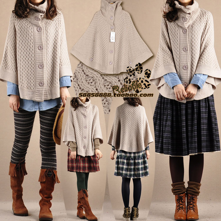 Reliable2013 new arrival female spring outerwear heap turtleneck twisted wool cardigan cloak