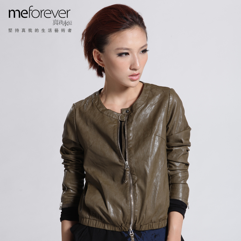 Remotest eternal 2012 o-neck motorcycle leather clothing slim female short jacket w1321881