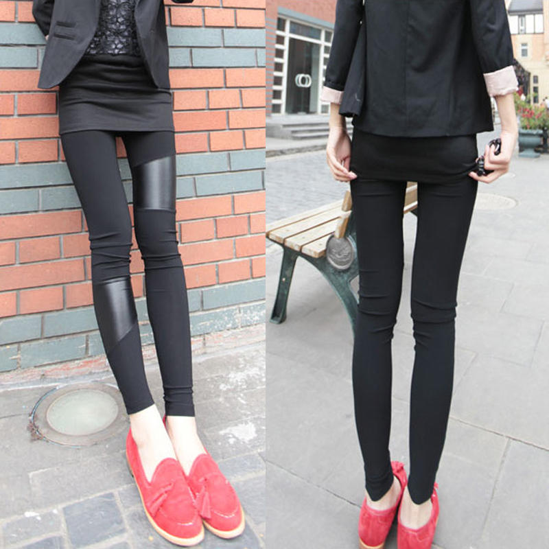 Render pants 2012 patchwork faux leather legging female plus size long design trousers women's