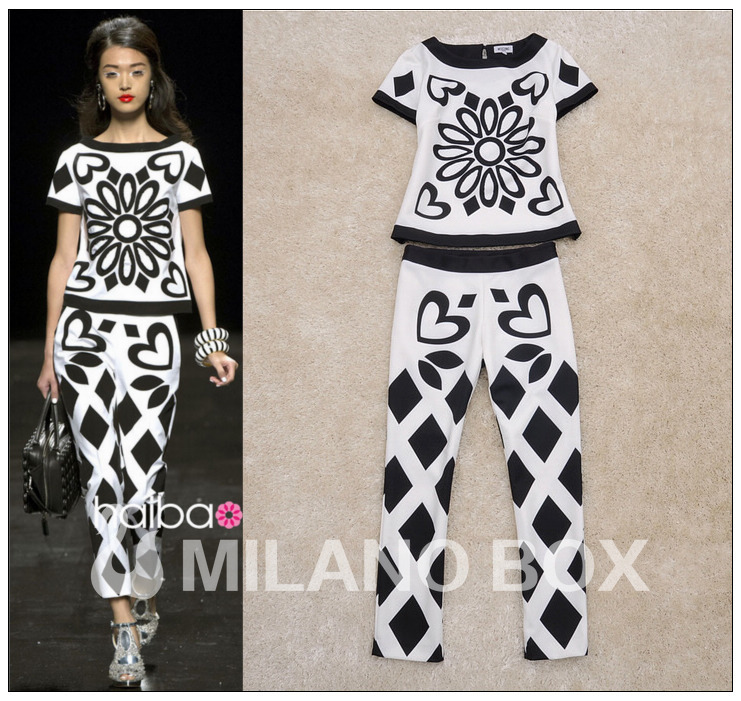 Restore ancient ways twinset geometric printing contrast color coat + nine points pants suit